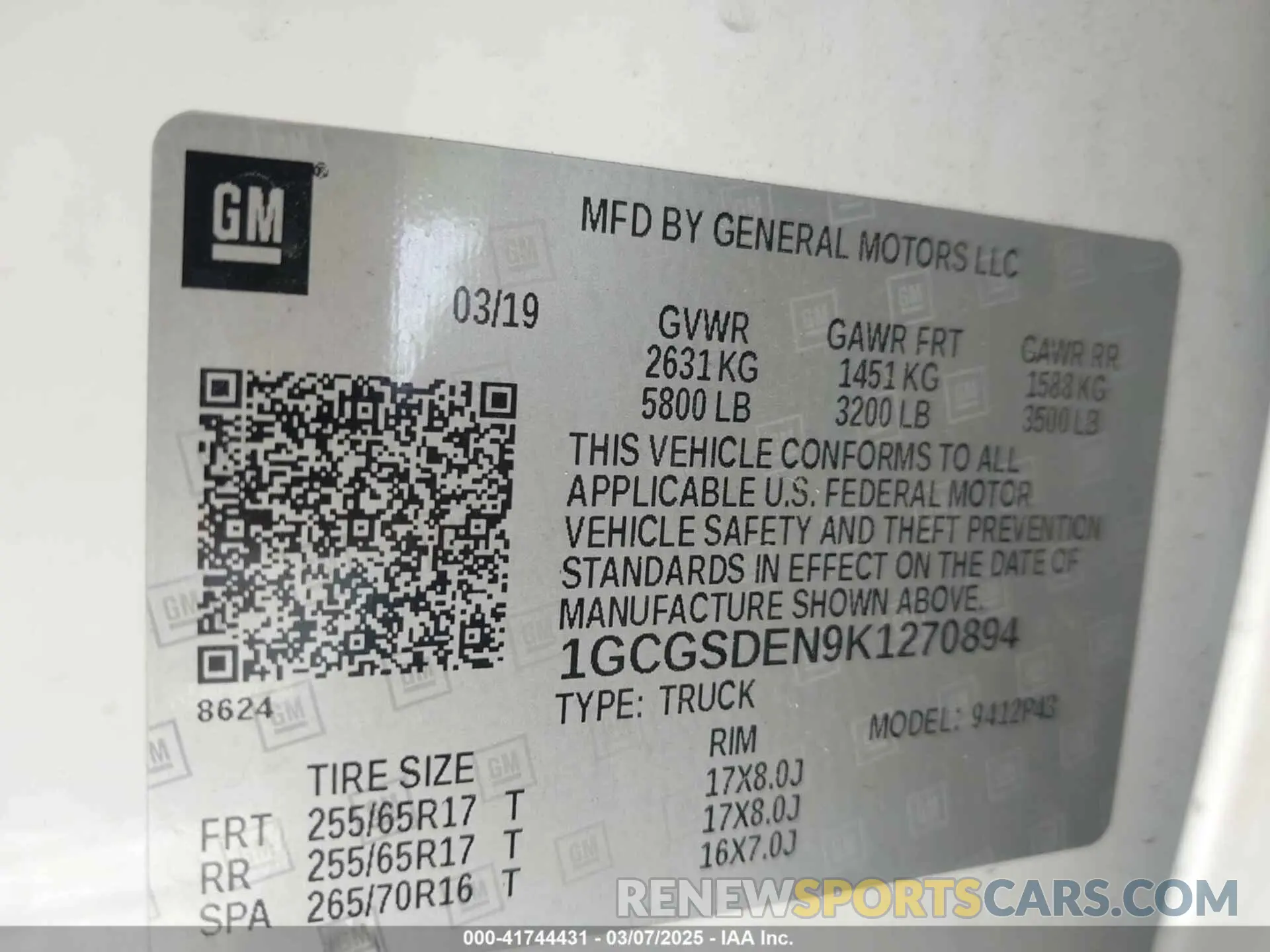 9 Photograph of a damaged car 1GCGSDEN9K1270894 CHEVROLET COLORADO 2019