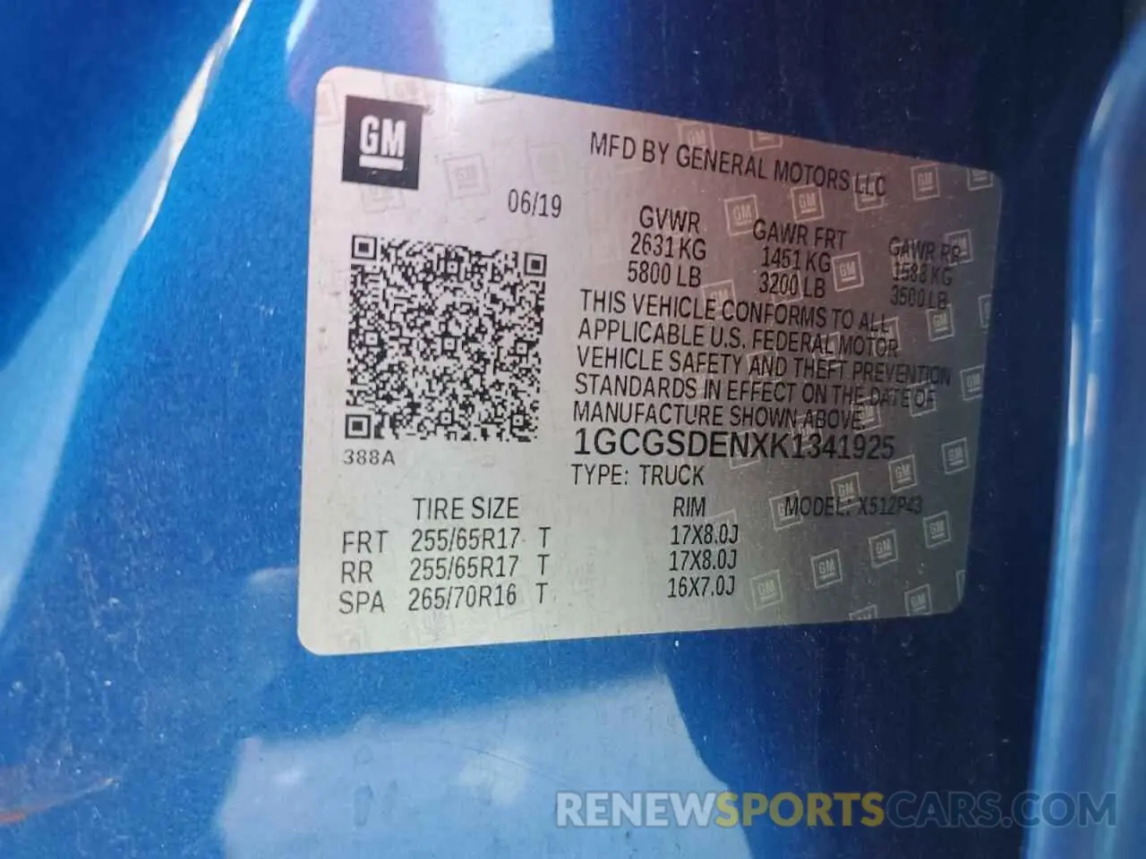 13 Photograph of a damaged car 1GCGSDENXK1341925 CHEVROLET COLORADO 2019
