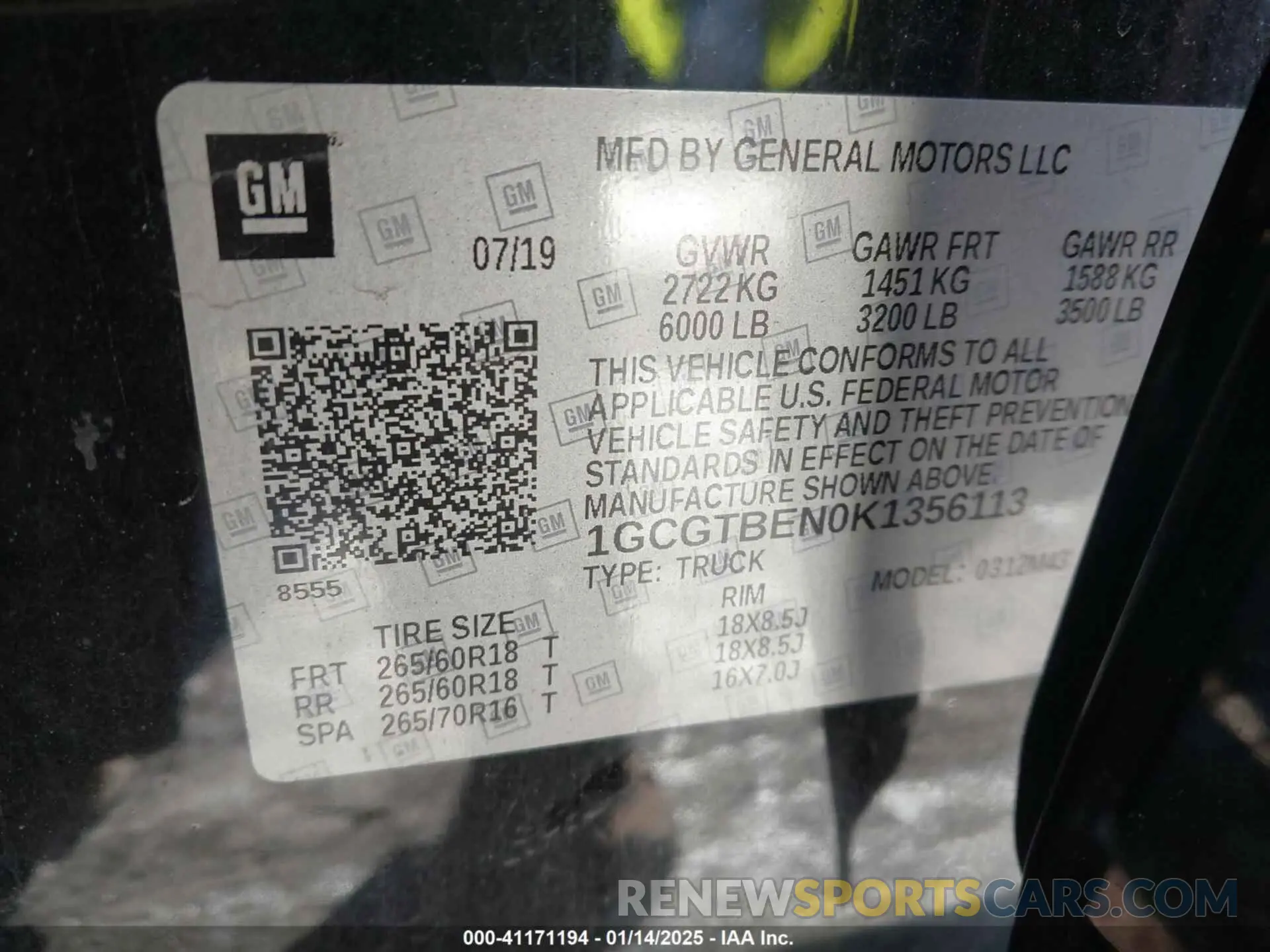 9 Photograph of a damaged car 1GCGTBEN0K1356113 CHEVROLET COLORADO 2019