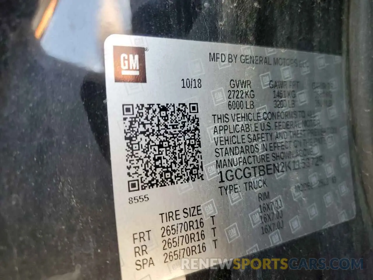 13 Photograph of a damaged car 1GCGTBEN2K1153725 CHEVROLET COLORADO 2019