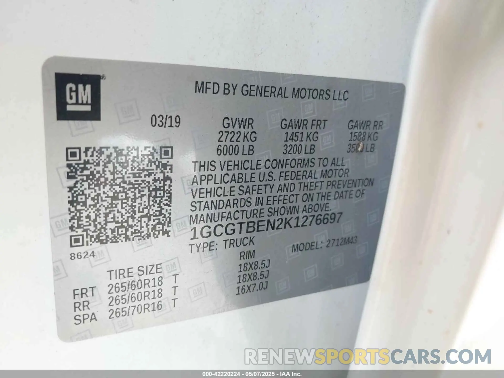 9 Photograph of a damaged car 1GCGTBEN2K1276697 CHEVROLET COLORADO 2019