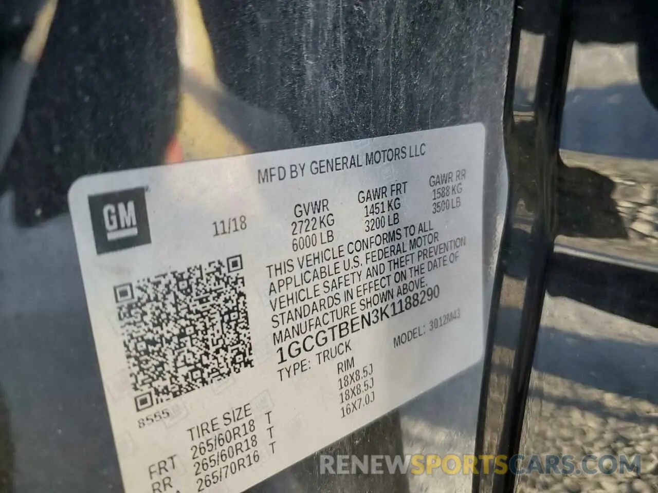 13 Photograph of a damaged car 1GCGTBEN3K1188290 CHEVROLET COLORADO 2019