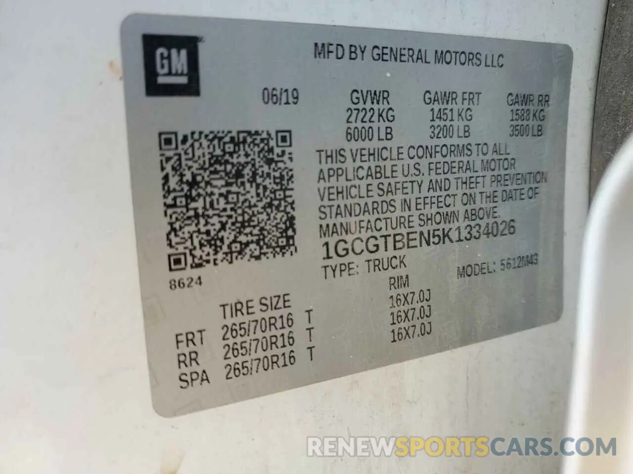12 Photograph of a damaged car 1GCGTBEN5K1334026 CHEVROLET COLORADO 2019