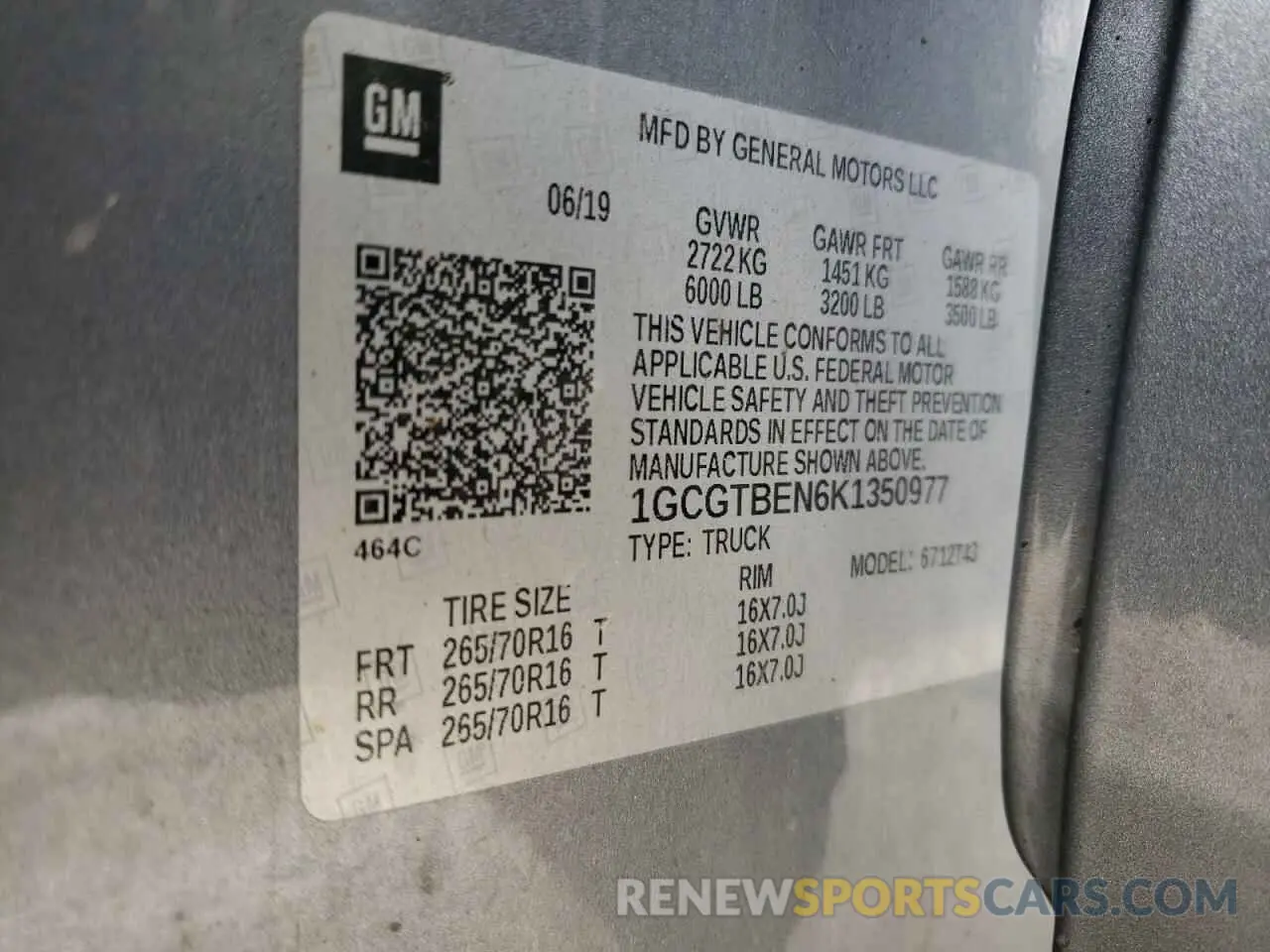 13 Photograph of a damaged car 1GCGTBEN6K1350977 CHEVROLET COLORADO 2019