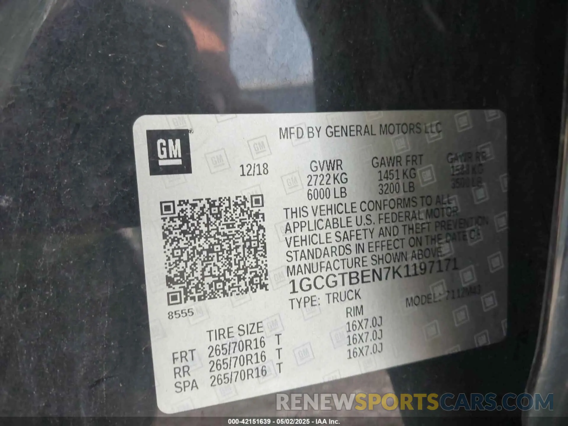 9 Photograph of a damaged car 1GCGTBEN7K1197171 CHEVROLET COLORADO 2019
