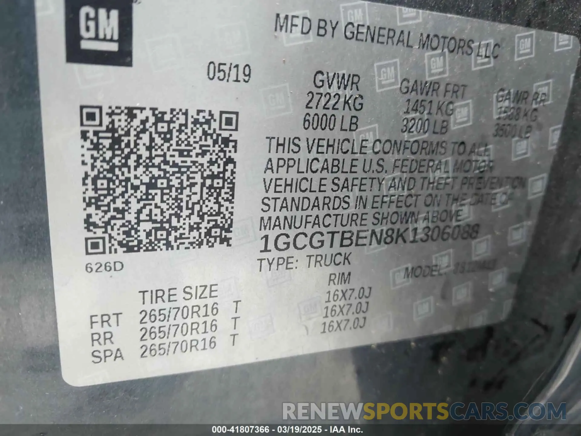 9 Photograph of a damaged car 1GCGTBEN8K1306088 CHEVROLET COLORADO 2019