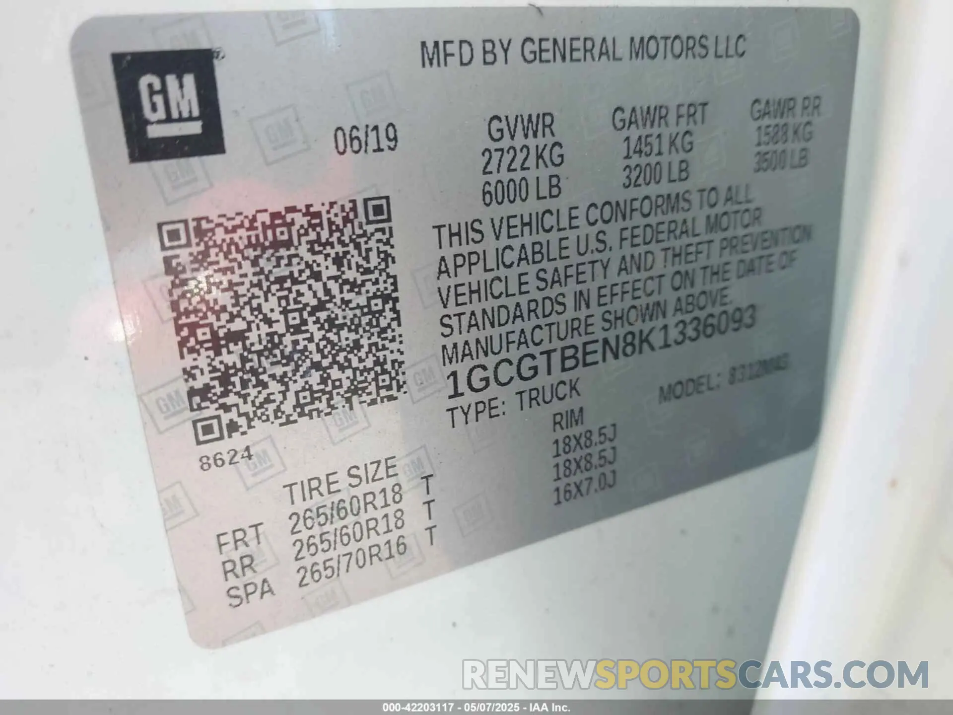 9 Photograph of a damaged car 1GCGTBEN8K1336093 CHEVROLET COLORADO 2019