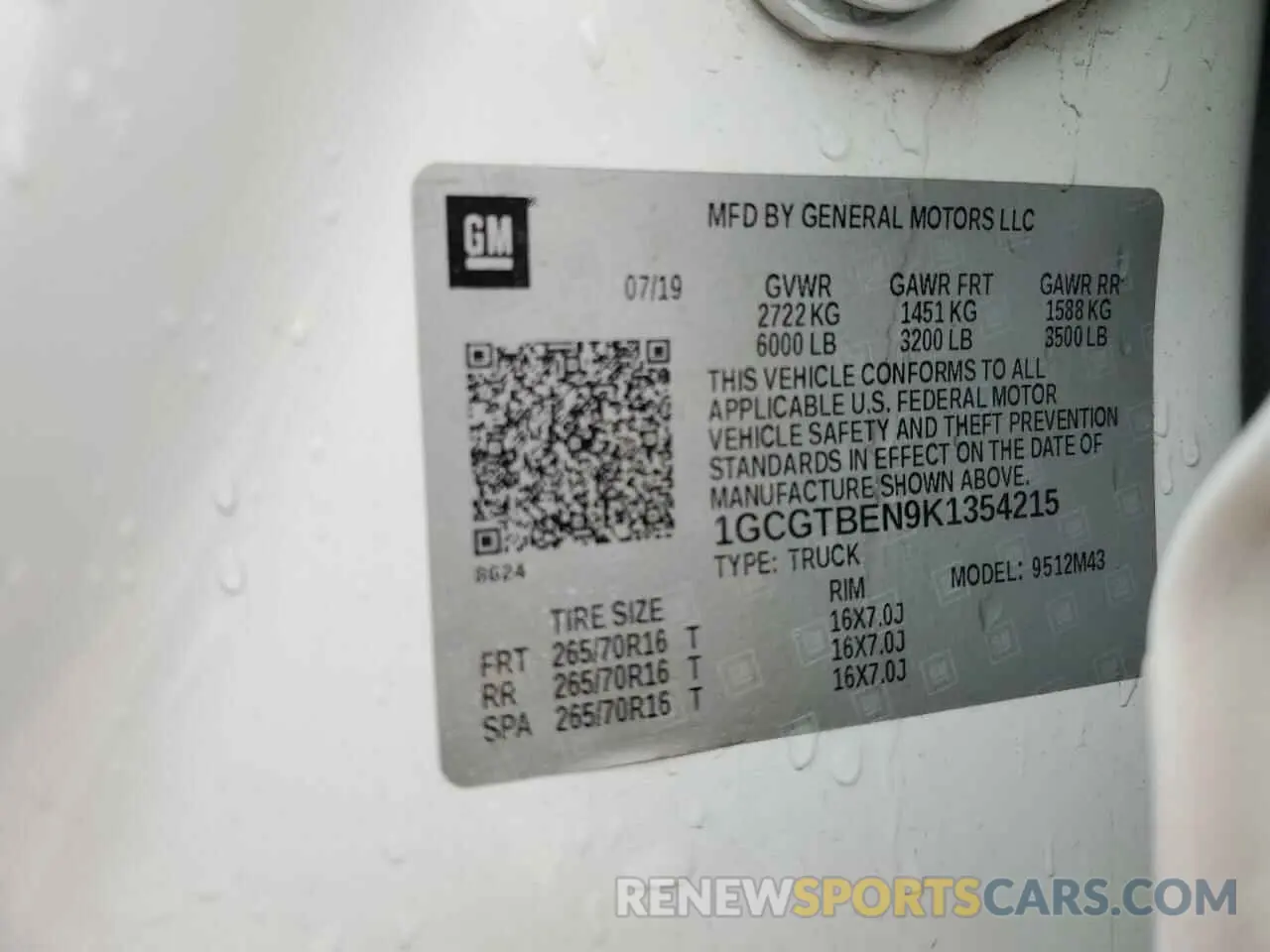 12 Photograph of a damaged car 1GCGTBEN9K1354215 CHEVROLET COLORADO 2019