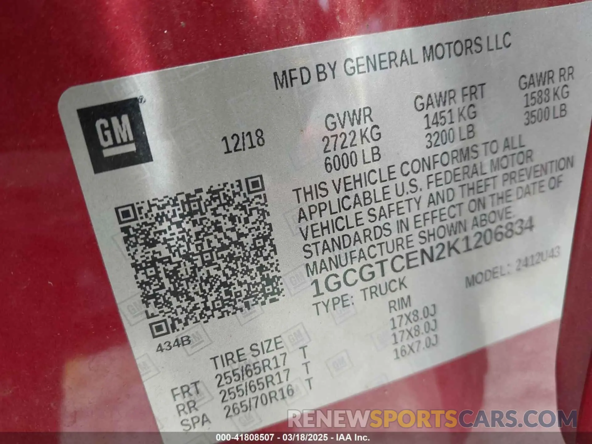 9 Photograph of a damaged car 1GCGTCEN2K1206834 CHEVROLET COLORADO 2019