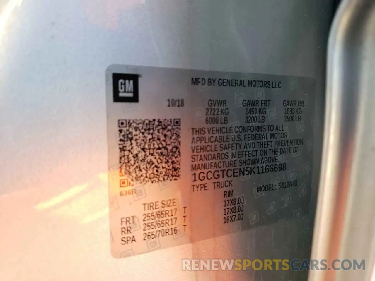 12 Photograph of a damaged car 1GCGTCEN5K1166698 CHEVROLET COLORADO 2019