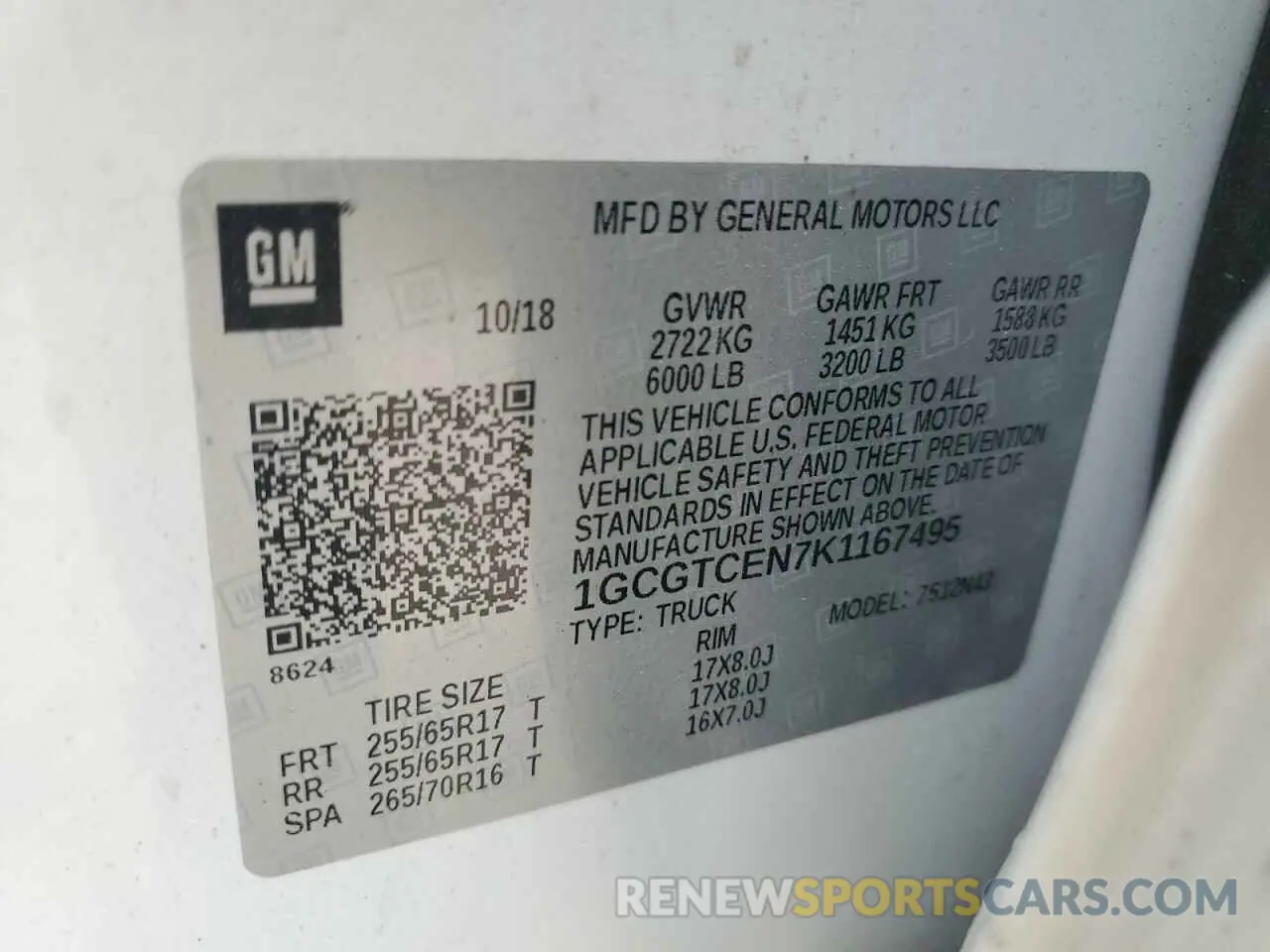 13 Photograph of a damaged car 1GCGTCEN7K1167495 CHEVROLET COLORADO 2019