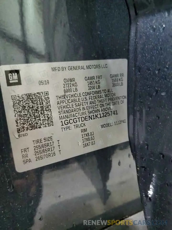 12 Photograph of a damaged car 1GCGTDEN1K1325741 CHEVROLET COLORADO 2019