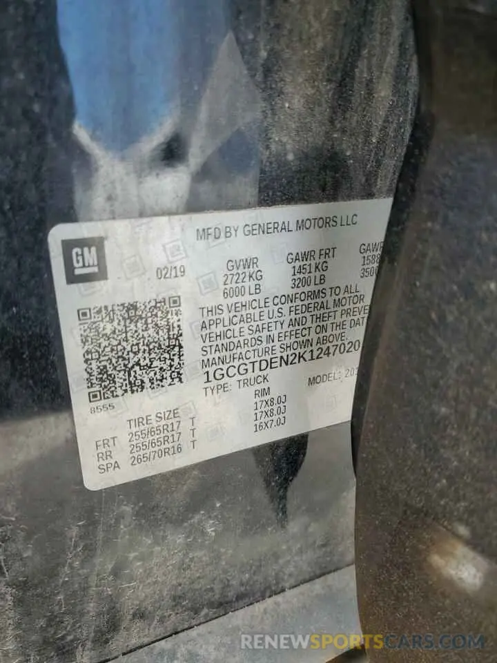 13 Photograph of a damaged car 1GCGTDEN2K1247020 CHEVROLET COLORADO 2019
