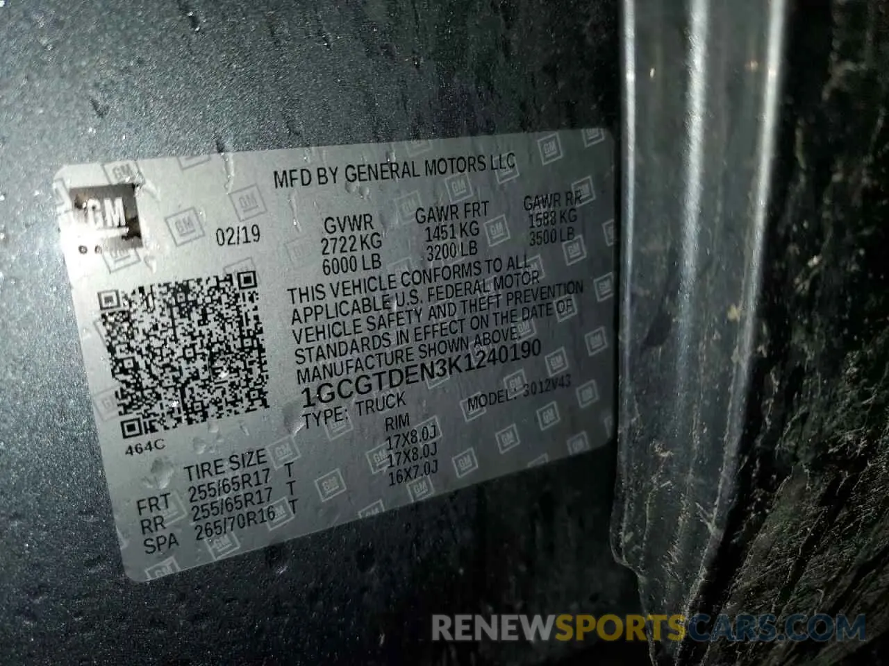 13 Photograph of a damaged car 1GCGTDEN3K1240190 CHEVROLET COLORADO 2019