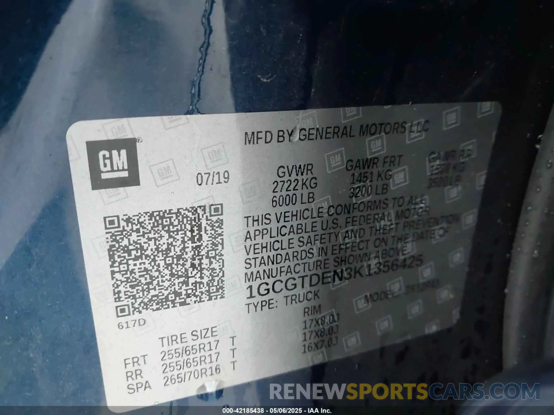 9 Photograph of a damaged car 1GCGTDEN3K1356425 CHEVROLET COLORADO 2019