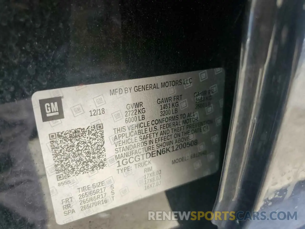 12 Photograph of a damaged car 1GCGTDEN6K1200508 CHEVROLET COLORADO 2019