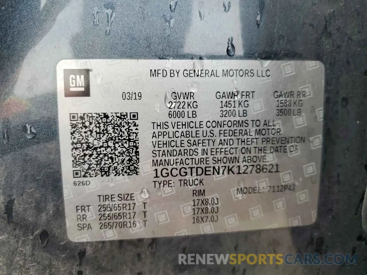 12 Photograph of a damaged car 1GCGTDEN7K1278621 CHEVROLET COLORADO 2019