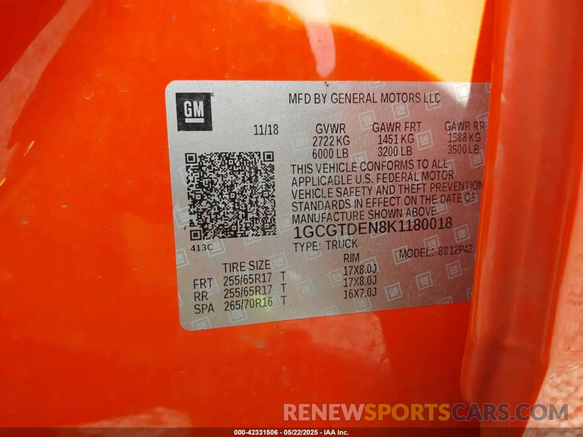 9 Photograph of a damaged car 1GCGTDEN8K1180018 CHEVROLET COLORADO 2019