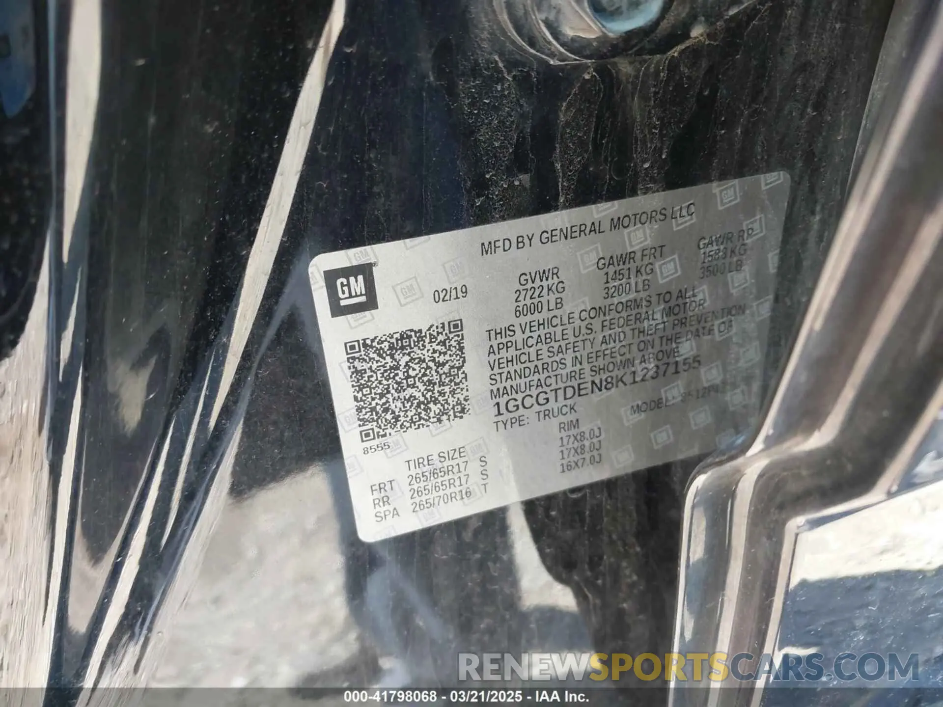 9 Photograph of a damaged car 1GCGTDEN8K1237155 CHEVROLET COLORADO 2019