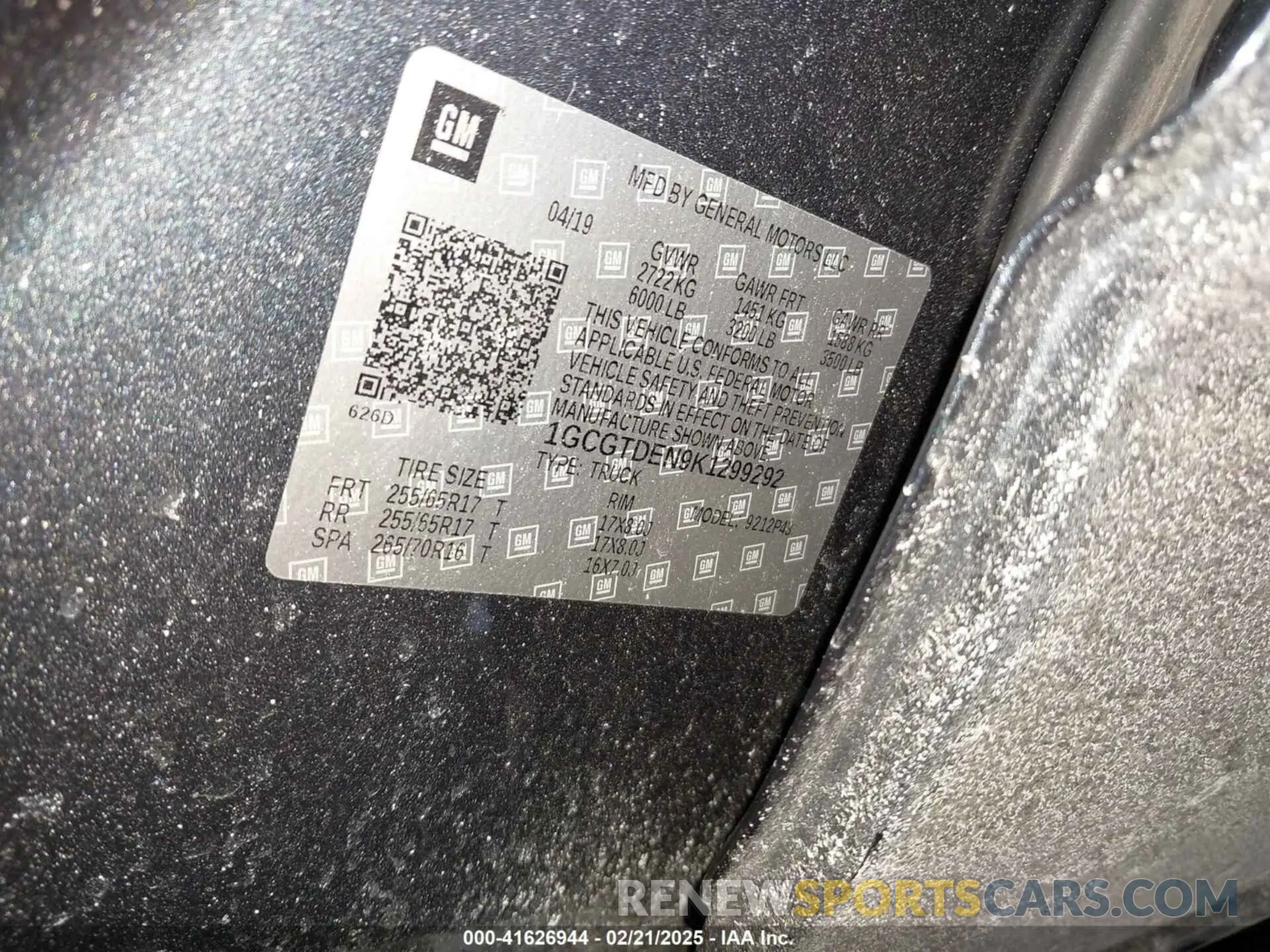 9 Photograph of a damaged car 1GCGTDEN9K1299292 CHEVROLET COLORADO 2019