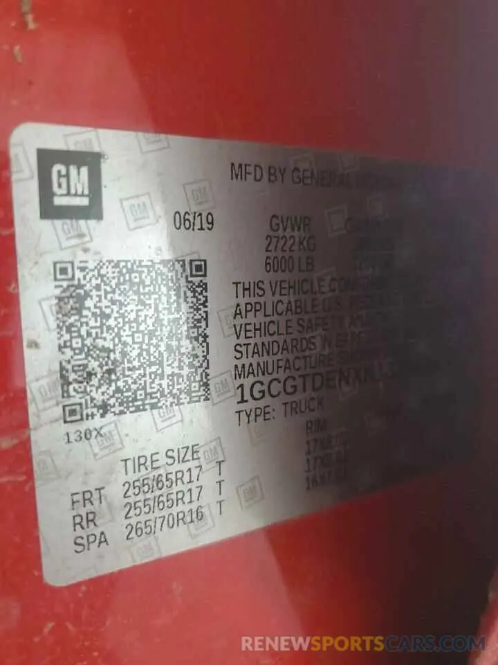12 Photograph of a damaged car 1GCGTDENXK1336415 CHEVROLET COLORADO 2019