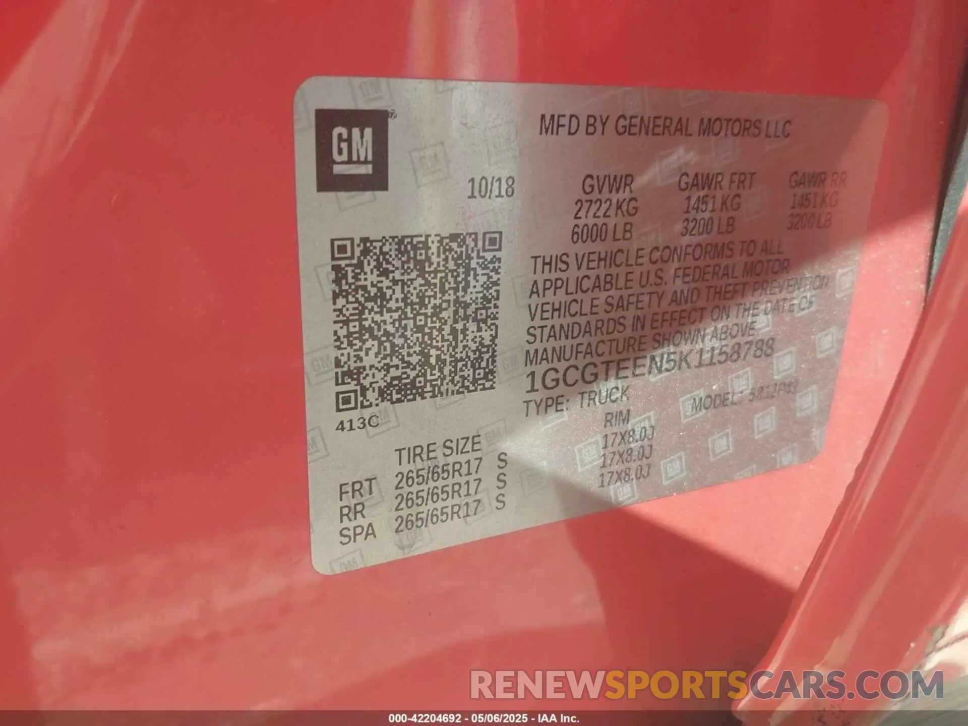 9 Photograph of a damaged car 1GCGTEEN5K1158788 CHEVROLET COLORADO 2019