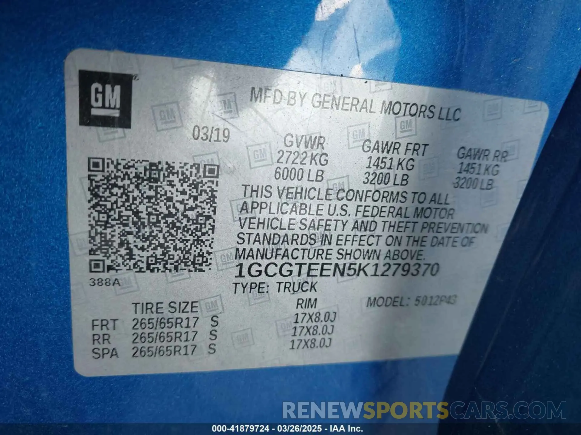9 Photograph of a damaged car 1GCGTEEN5K1279370 CHEVROLET COLORADO 2019