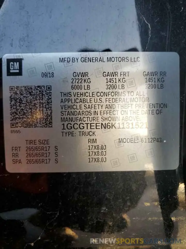 13 Photograph of a damaged car 1GCGTEEN6K1131521 CHEVROLET COLORADO 2019