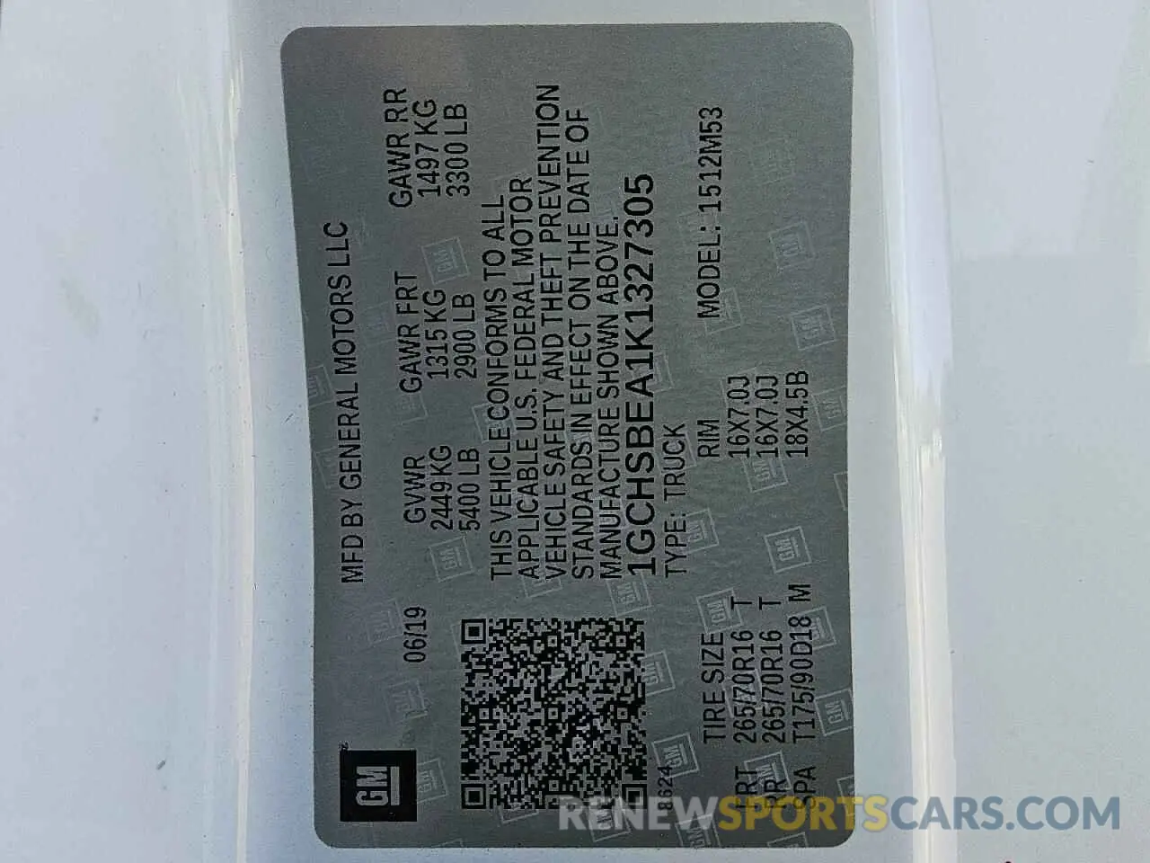 12 Photograph of a damaged car 1GCHSBEA1K1327305 CHEVROLET COLORADO 2019