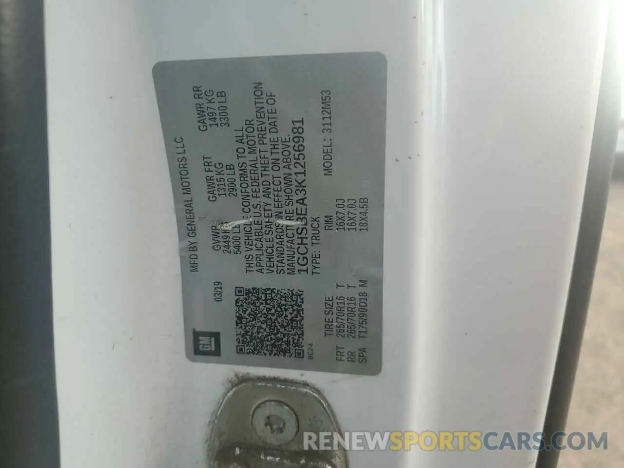 12 Photograph of a damaged car 1GCHSBEA3K1256981 CHEVROLET COLORADO 2019