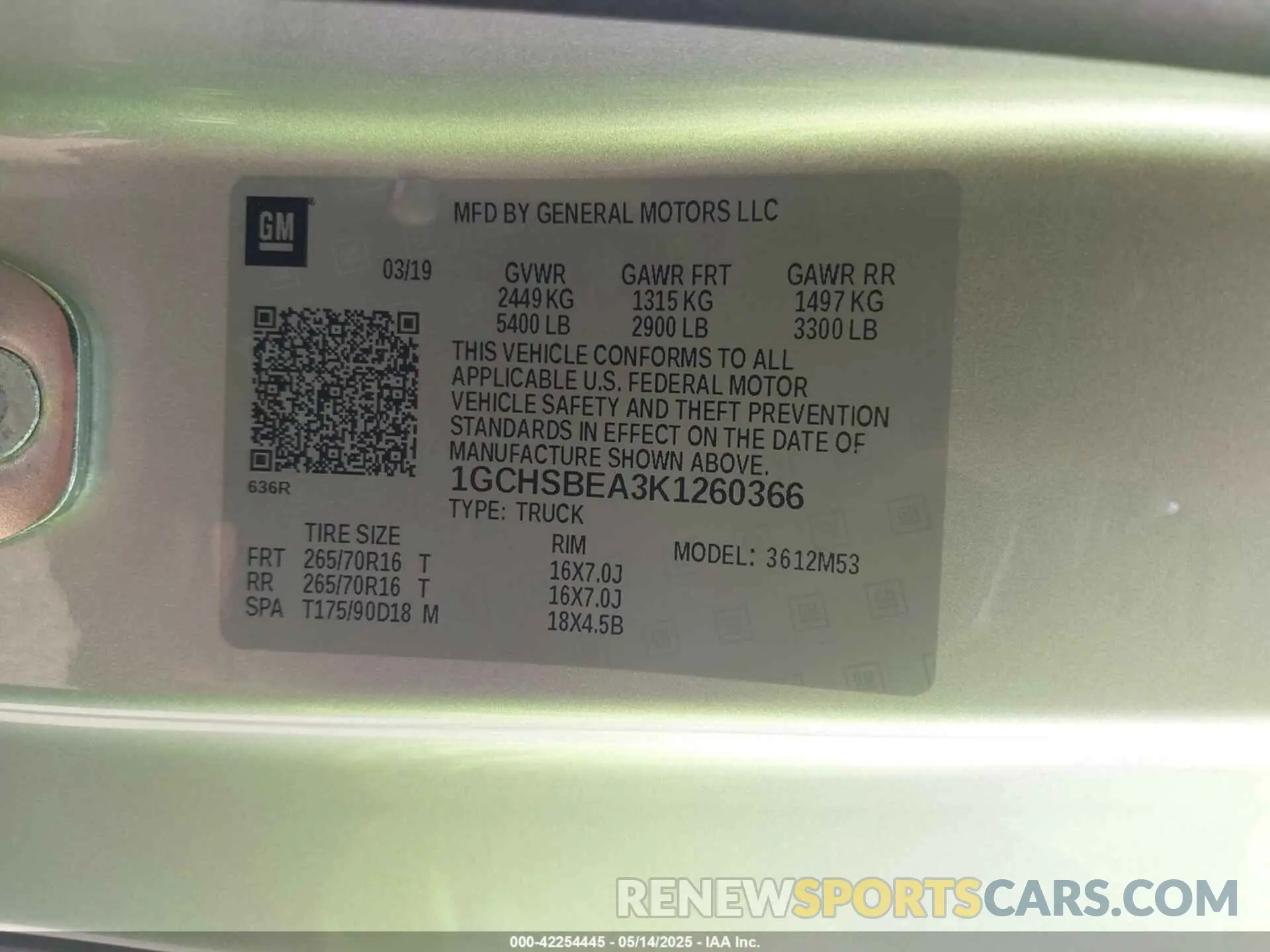 9 Photograph of a damaged car 1GCHSBEA3K1260366 CHEVROLET COLORADO 2019
