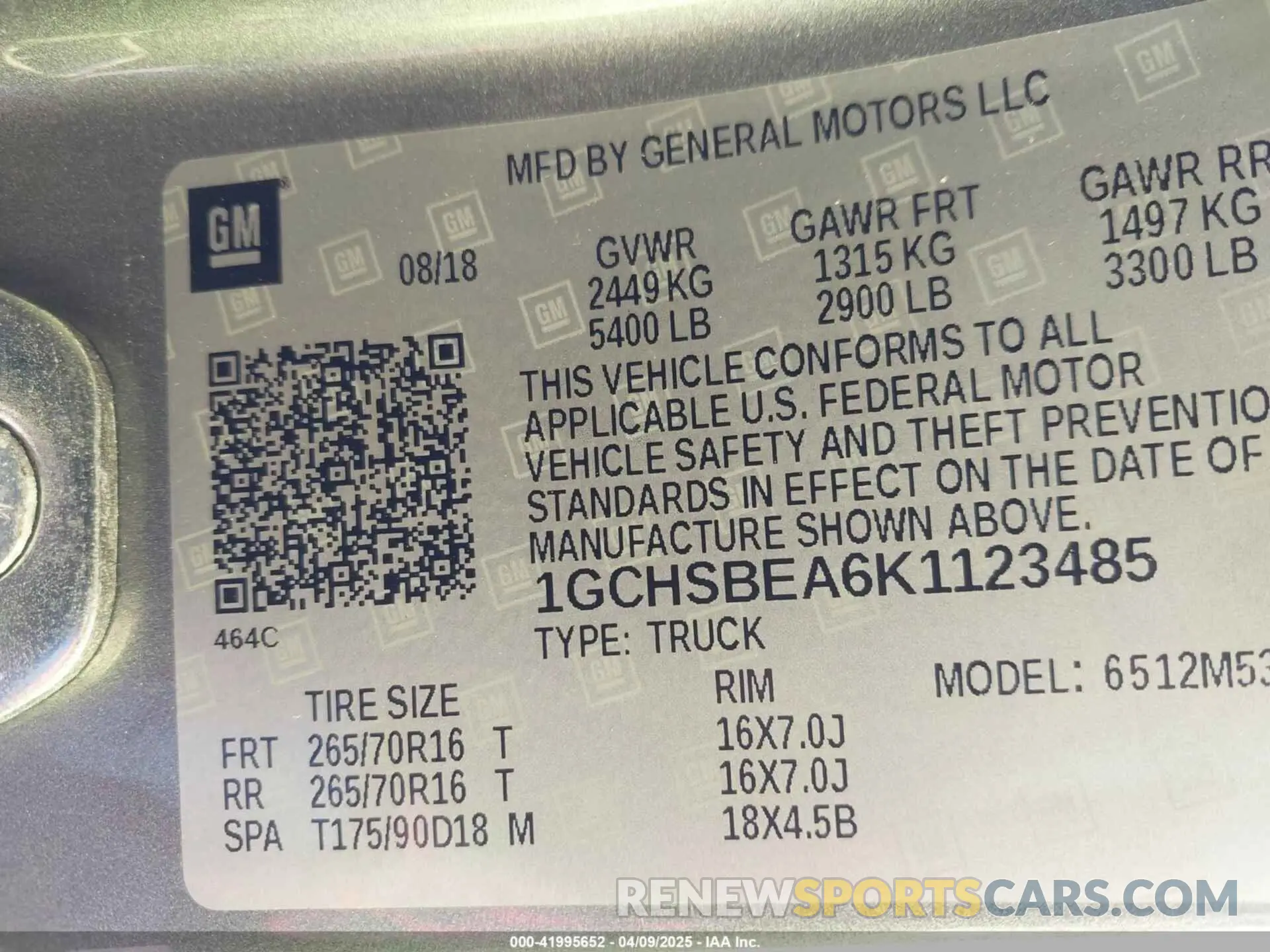 9 Photograph of a damaged car 1GCHSBEA6K1123485 CHEVROLET COLORADO 2019
