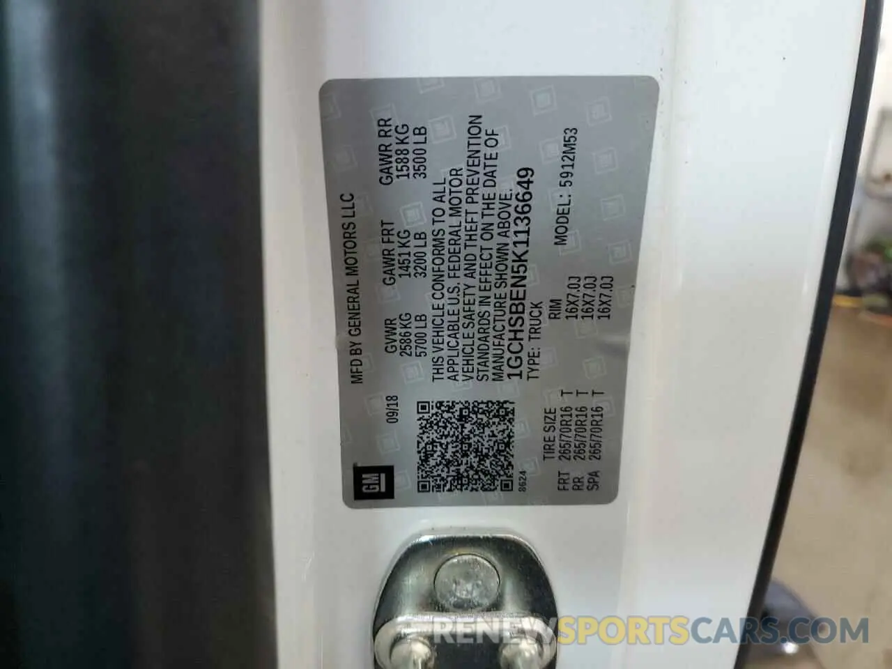 13 Photograph of a damaged car 1GCHSBEN5K1136649 CHEVROLET COLORADO 2019