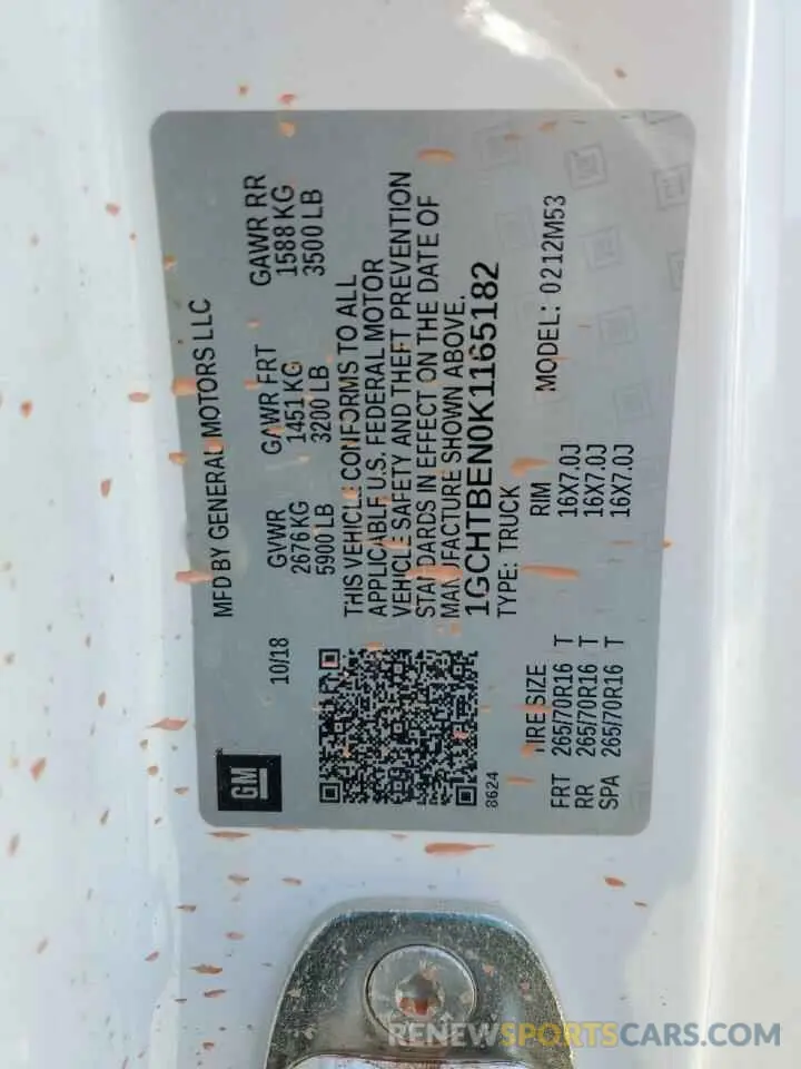 12 Photograph of a damaged car 1GCHTBEN0K1165182 CHEVROLET COLORADO 2019