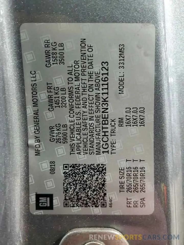 14 Photograph of a damaged car 1GCHTBEN3K1116123 CHEVROLET COLORADO 2019