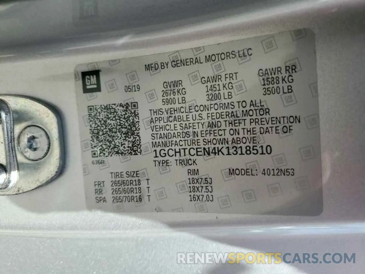 12 Photograph of a damaged car 1GCHTCEN4K1318510 CHEVROLET COLORADO 2019