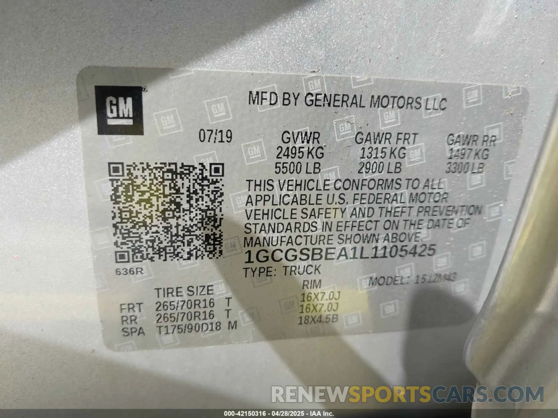9 Photograph of a damaged car 1GCGSBEA1L1105425 CHEVROLET COLORADO 2020