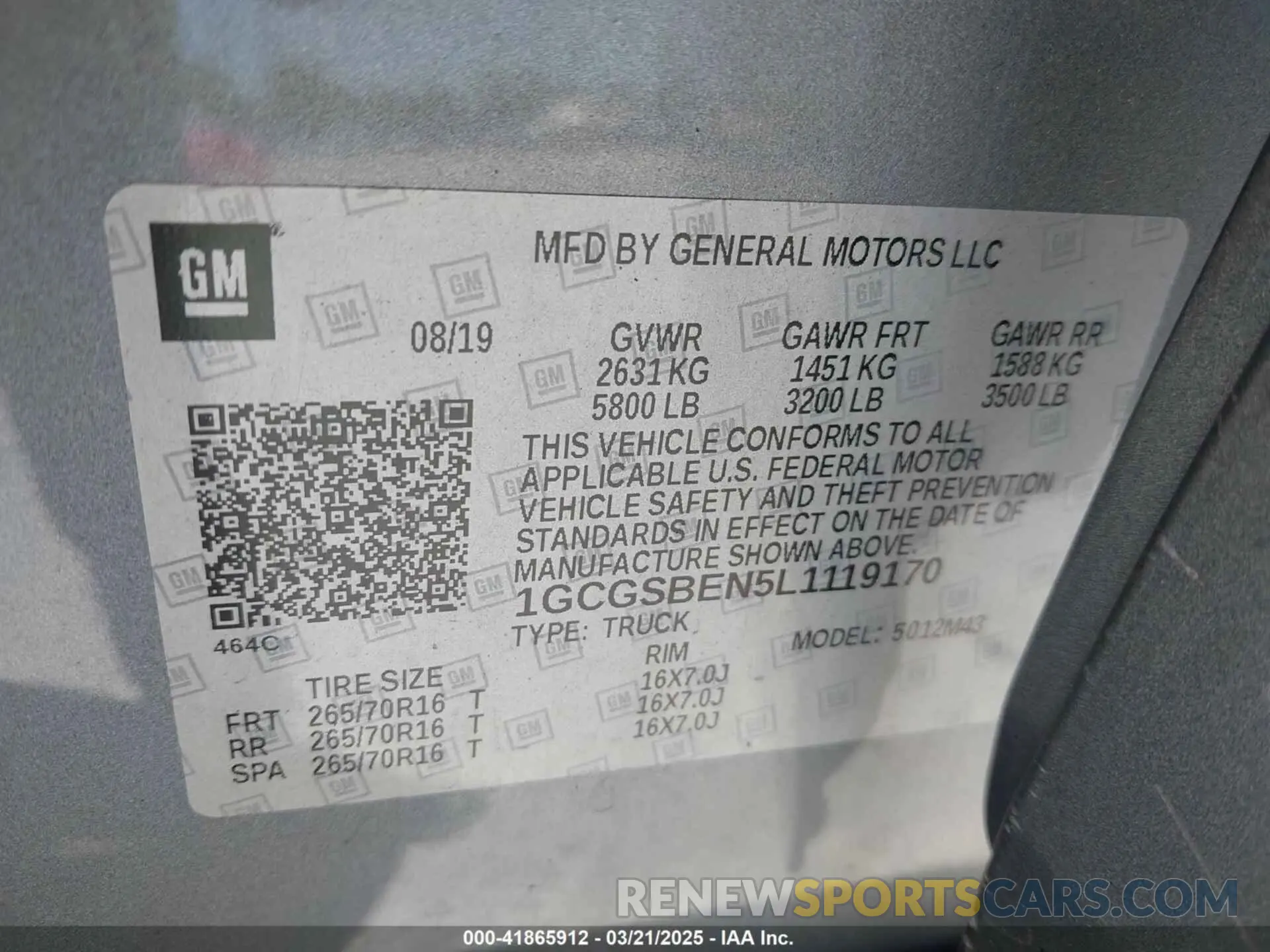 9 Photograph of a damaged car 1GCGSBEN5L1119170 CHEVROLET COLORADO 2020