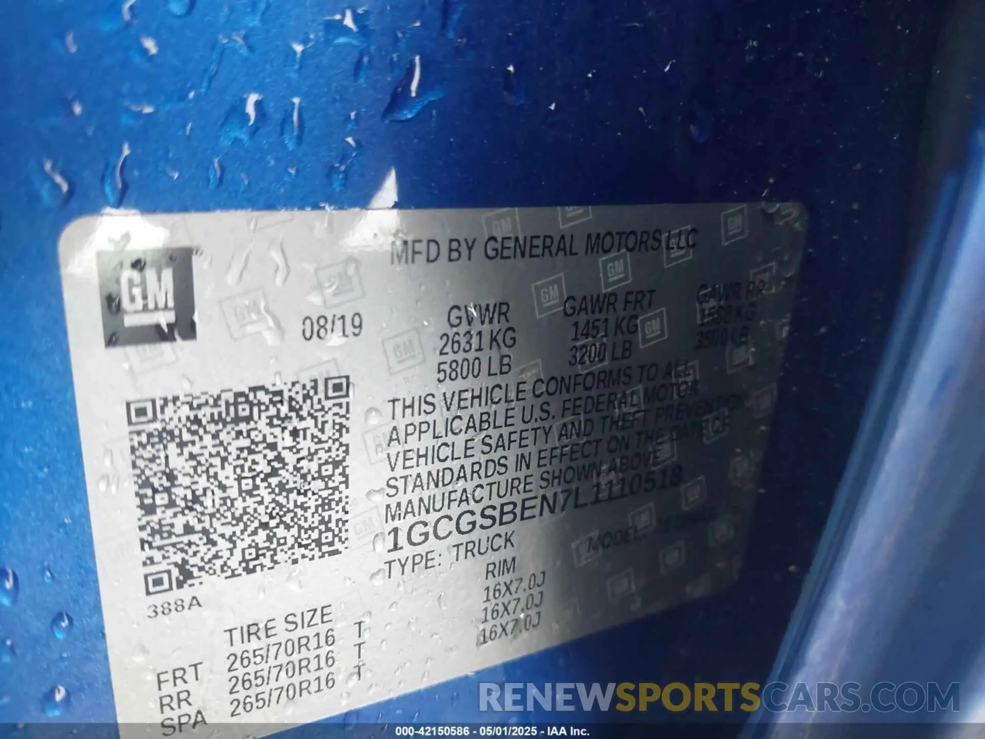 9 Photograph of a damaged car 1GCGSBEN7L1110518 CHEVROLET COLORADO 2020