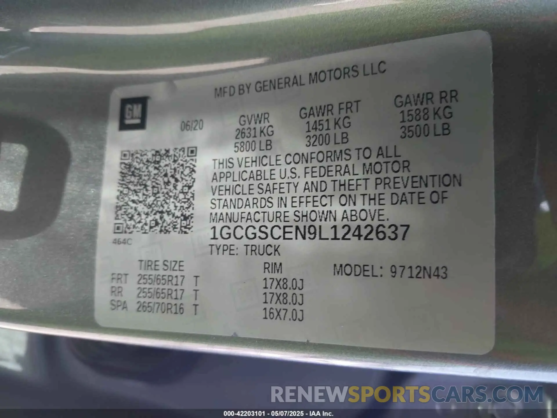 9 Photograph of a damaged car 1GCGSCEN9L1242637 CHEVROLET COLORADO 2020