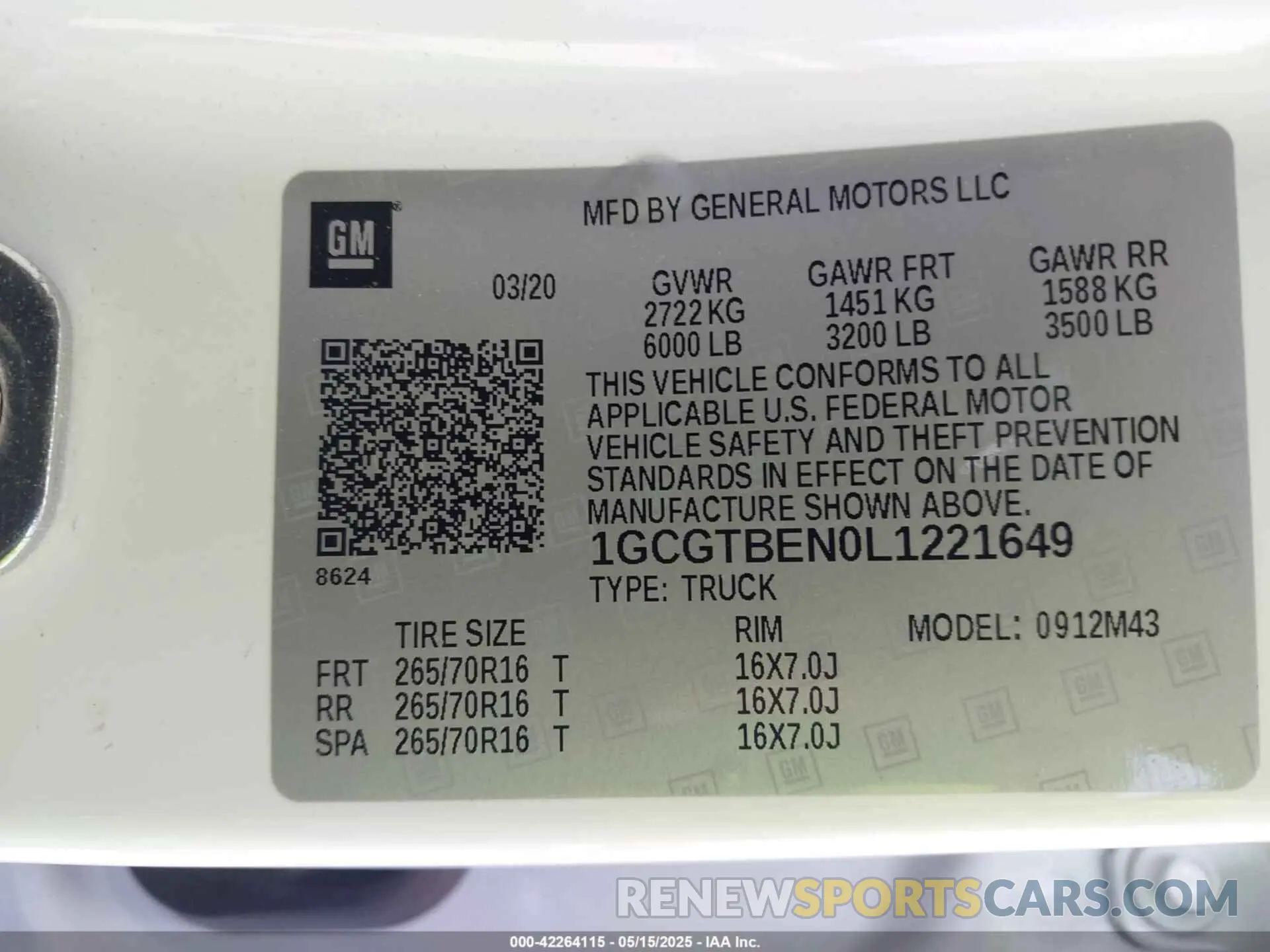 9 Photograph of a damaged car 1GCGTBEN0L1221649 CHEVROLET COLORADO 2020