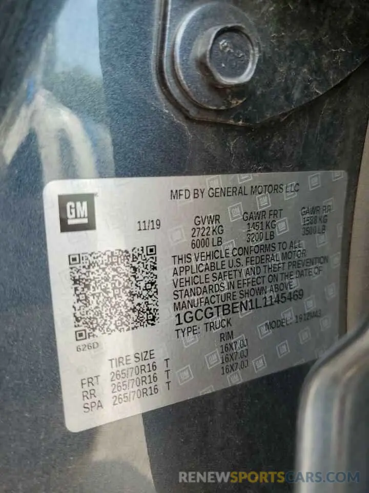12 Photograph of a damaged car 1GCGTBEN1L1145469 CHEVROLET COLORADO 2020
