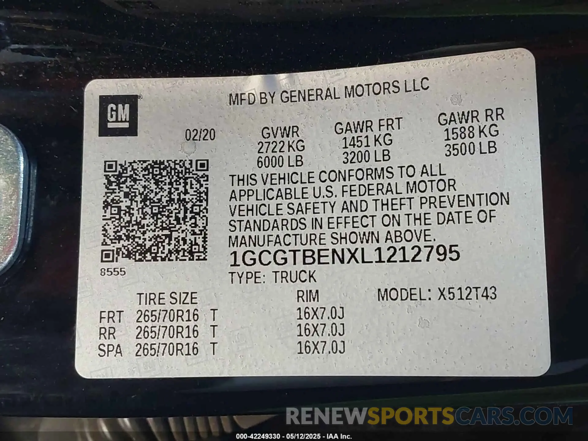 9 Photograph of a damaged car 1GCGTBENXL1212795 CHEVROLET COLORADO 2020