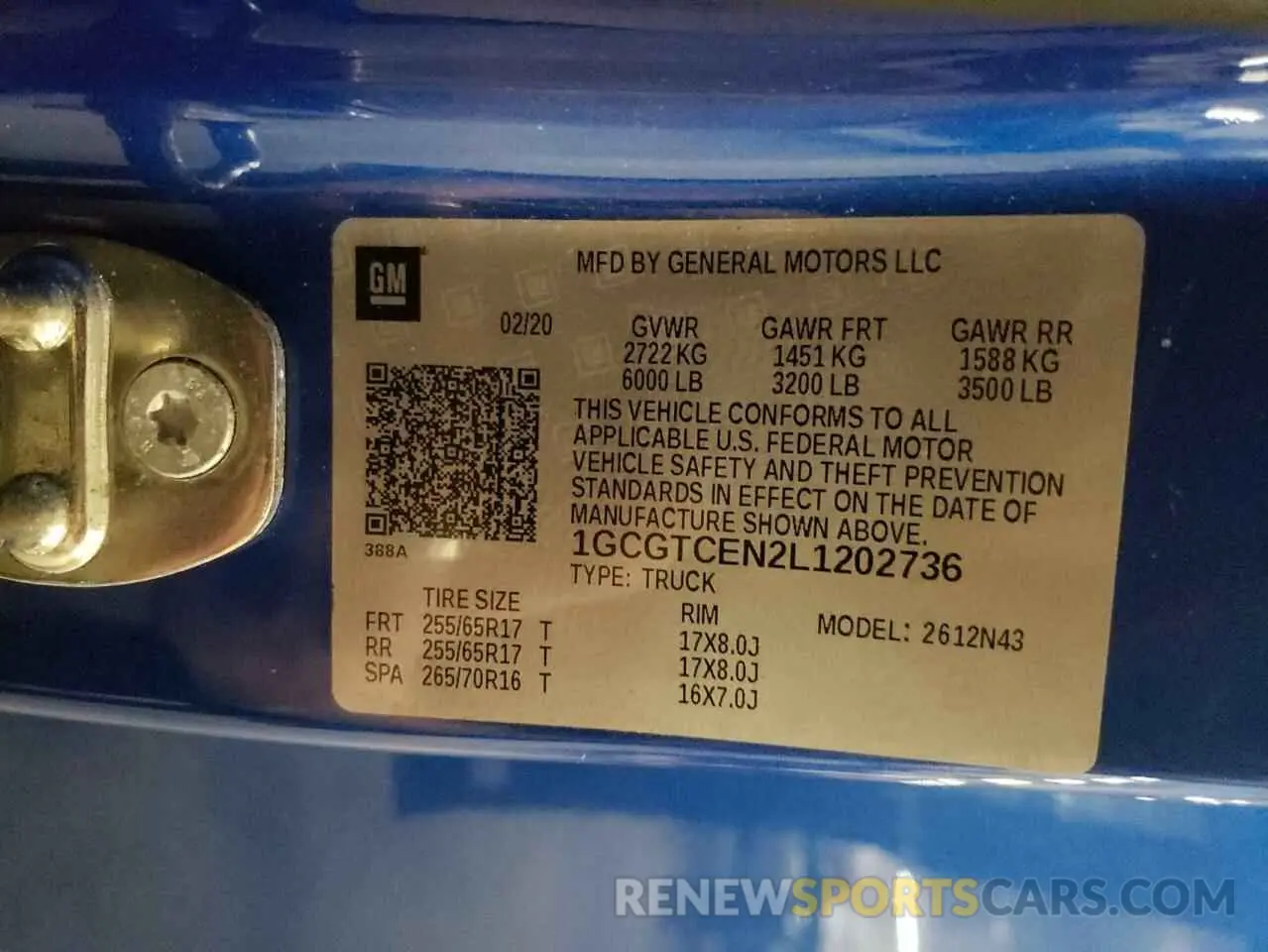 12 Photograph of a damaged car 1GCGTCEN2L1202736 CHEVROLET COLORADO 2020