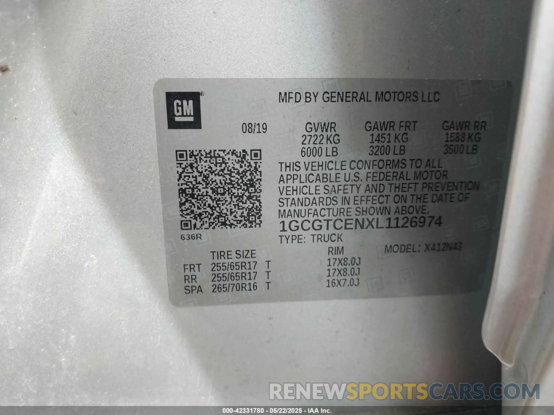 9 Photograph of a damaged car 1GCGTCENXL1126974 CHEVROLET COLORADO 2020