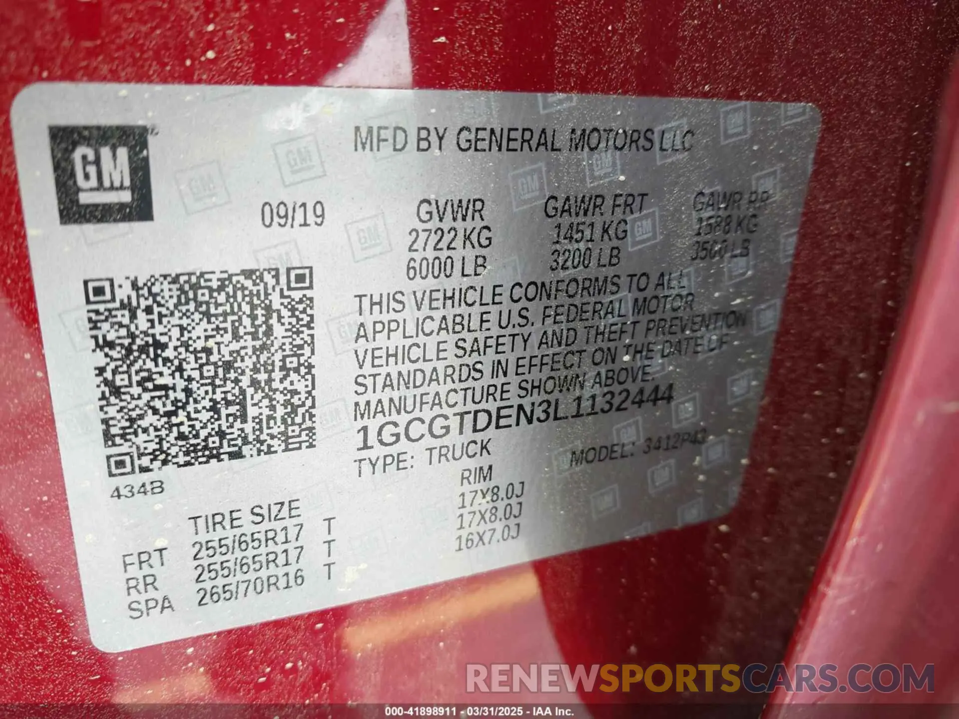 9 Photograph of a damaged car 1GCGTDEN3L1132444 CHEVROLET COLORADO 2020