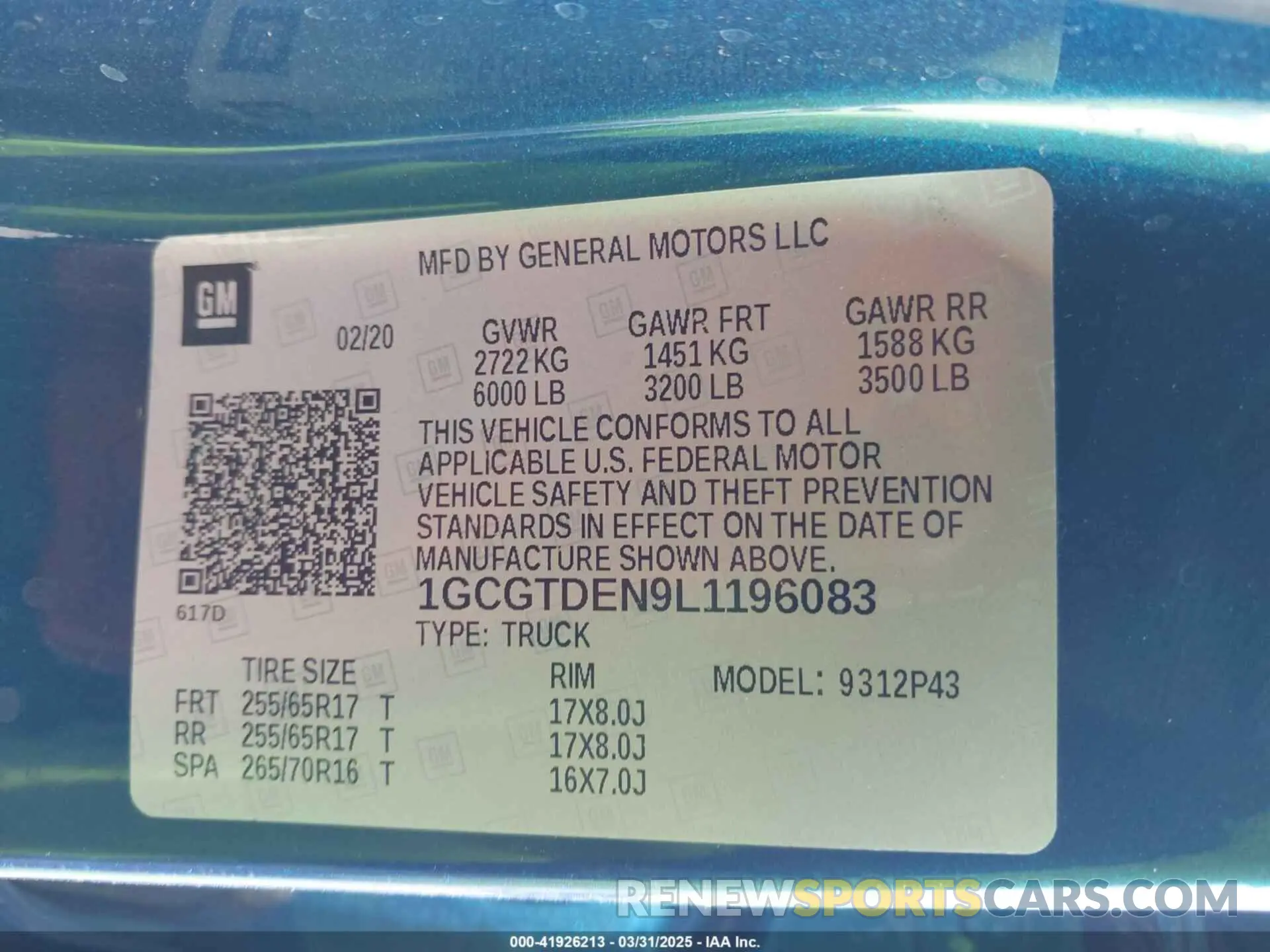 9 Photograph of a damaged car 1GCGTDEN9L1196083 CHEVROLET COLORADO 2020
