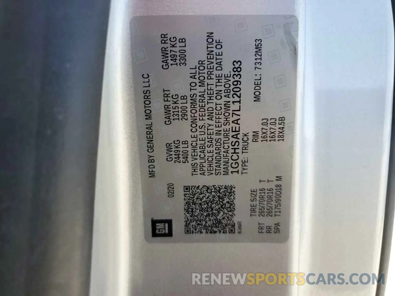 12 Photograph of a damaged car 1GCHSAEA7L1209383 CHEVROLET COLORADO 2020