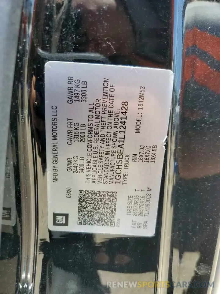 12 Photograph of a damaged car 1GCHSBEA1L1241428 CHEVROLET COLORADO 2020