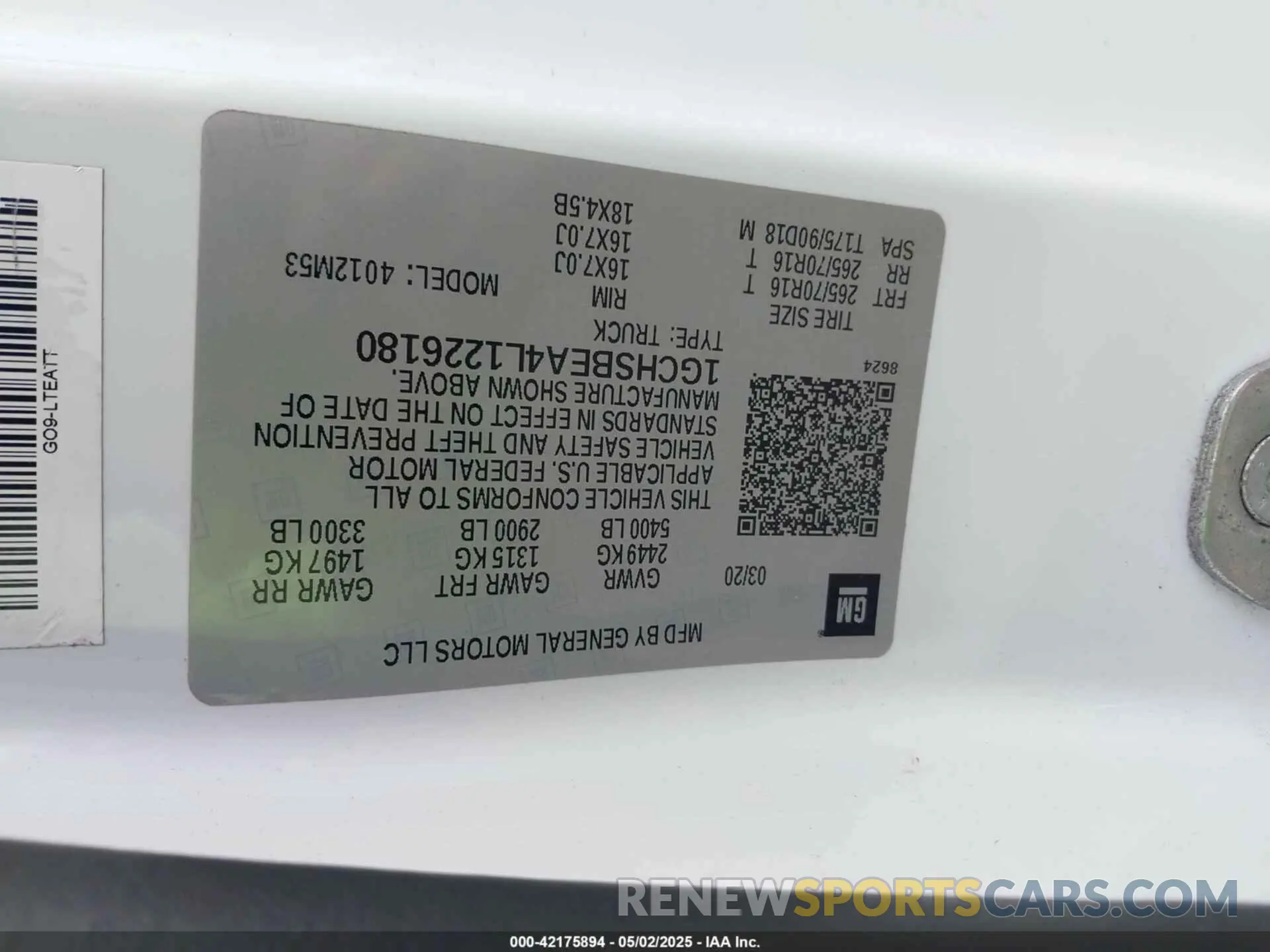 9 Photograph of a damaged car 1GCHSBEA4L1226180 CHEVROLET COLORADO 2020